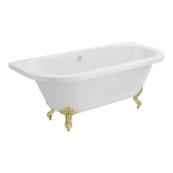 Victorian Plumbing Admiral 1685 Back To Wall Roll Top Bath + Brushed Brass Leg Set -Deals Accessory Ranges Store admiral1685bb d1n