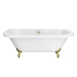Victorian Plumbing Admiral 1685 Back To Wall Roll Top Bath + Brushed Brass Leg Set -Deals Accessory Ranges Store admiral1685bb d2