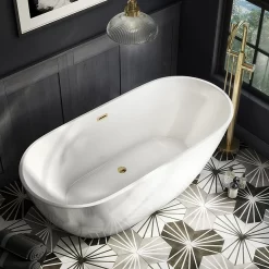 Arezzo Freestanding Modern Bath With Brushed Brass Waste -Deals Accessory Ranges Store azfrebb detail1