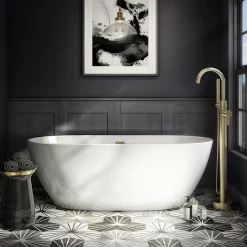 Arezzo Freestanding Modern Bath With Brushed Brass Waste -Deals Accessory Ranges Store azfrebb lrg