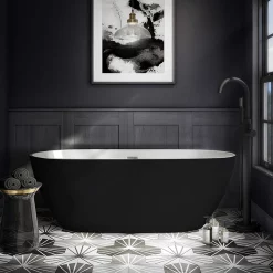 Arezzo Matt Black Freestanding Modern Bath With Chrome Waste 1650 X 750 X 570mm -Deals Accessory Ranges Store azmb16bthc l