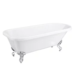 Victorian Plumbing Bromley 1470 Small Single Ended Roll Top Bath + Chrome Legs -Deals Accessory Ranges Store bromley1470singleendedrolltopbathwithchromeballandclawfeetd2