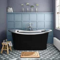 The Period Bathroom Company Trafalgar Matt Black 1700 X 710mm Double Ended Slipper Roll Top Bath Tub (Nickel Inside) -Deals Accessory Ranges Store copd517 n l