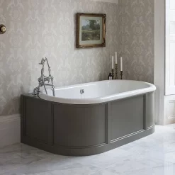 Urlington Bathroom Burlington London 1800mm Back To Wall Bath With Curved Surround & Waste - Classic Grey