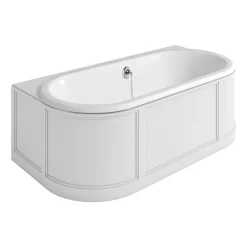 Urlington Bathroom Burlington London 1800mm Back To Wall Bath With Curved Surround & Waste - Matt White -Deals Accessory Ranges Store e23w l