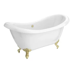 Victorian Plumbing Earl 1750 Double Ended Roll Top Slipper Bath + Brushed Brass Leg Set -Deals Accessory Ranges Store earl1750bb d1a