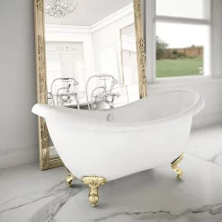 Victorian Plumbing Earl 1750 Double Ended Roll Top Slipper Bath + Brushed Brass Leg Set -Deals Accessory Ranges Store earl1750bb lrg