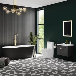 Klyn Bathroom Brooklyn Matt Black Exterior 1700 X 800mm Double Ended Freestanding Bath With Brushed Brass Waste -Deals Accessory Ranges Store lbt25blkebb d2