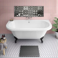 Victorian Plumbing Admiral 1685 Back To Wall Roll Top Bath + Matt Black Leg Set -Deals Accessory Ranges Store mbadmiral1685b n l