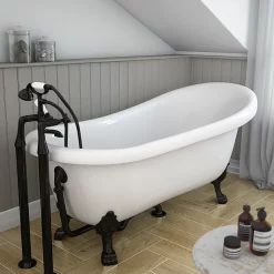 Victorian Plumbing Traditional Matt Black Roll Top Bath Waste W. Fixed Height Bath Tap Standpipes -Deals Accessory Ranges Store mbrtbk d2