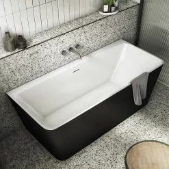 Victorian Plumbing Orion Matt Black Back To Wall Modern Square Bath (1700 X 740mm) -Deals Accessory Ranges Store ori17blk nw d1