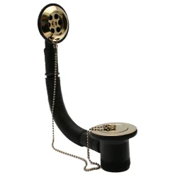 Victorian Plumbing Traditional Gold Plated Retainer Bath Waste With Overflow, Plug + Ball Chain