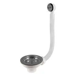 Victorian Plumbing Gunmetal Grey Basket Strainer Waste With Round Overflow