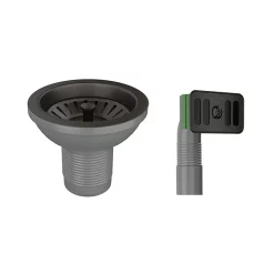 Venice Matt Grey Basket Strainer Kitchen Sink Waste With Rectangular Overflow Plate -Deals Accessory Ranges Store vnkbs297